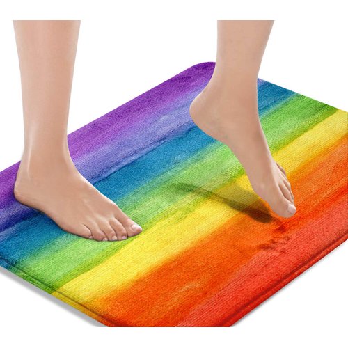 Britimes Bath Mat for Bathroom, Bathroom Mats Rugs No Silp, Colorful Stripe Rainbow Washable Cover Floor Rug Carpets Floor Mat Bathroom Decorations 16x24 Inches for Kitchen Bedroom Indoor