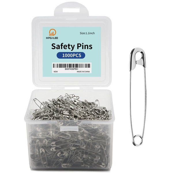 1000Pcs Safety Pins Assorted, 1.1 Inch Rust-Resistant Steel Wire Silver Sewing Safety Pins for Clothes, Small Safety Pins 28mm Bulk for Clothes Crafts Use