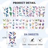 24 Sheets Glitter Butterfly Temporary Tattoos - 160+Styles Fake Tattoos for Women Girls Eye Face - Waterproof Long Lasting Temporary Tattoos for Birthday Party Decorations Festival Supplies