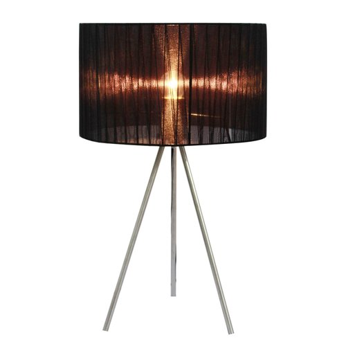 Simple Designs LT2006-BLK Brushed Nickel Tripod Table Lamp with Pleated Silk Sheer Shade, Black