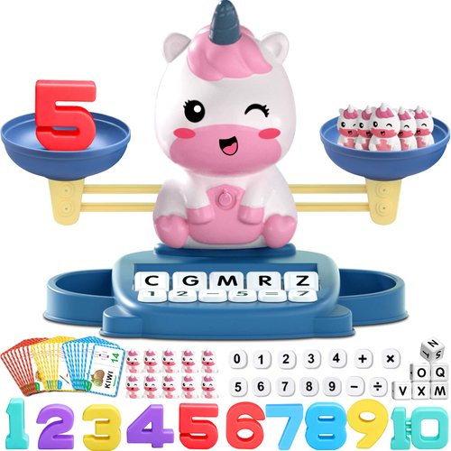 Kaodezhu Unicorn Math Balance Toy for Boys and Girls - Montessori Matching Letter Toy for Kids 3 Year Olds, Educational Kindergarten Preschool Early Learning, Birthday Gift for 4 5 6 7 Years Old