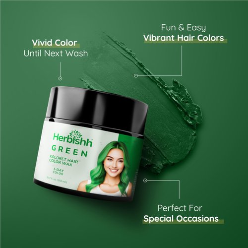 Herbishh Koloret Temporary Hair Color Wax, Green Hair Dye, Instant Hair Color Wax Washable, Vegan Hair Color, Hair Paint, Temporary Hair Dye, DIY Temporary Hair Color for Kids, Men & Women 5.07 fl
