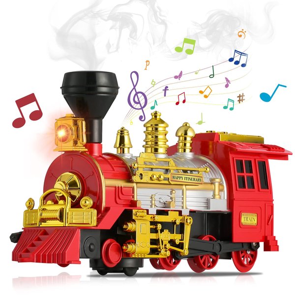 ifanface Christmas Train for Toddlers, Bump & Go Steam Train Toy Locomotive Electric Engine with Smoke, Light & Sound, Toddler Toy Trucks for Boys, Ideal for Ages 3 and Up Children Kids