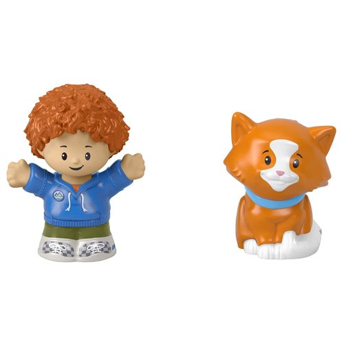 F-Price Toy Figure Pack ~ Story Starter Figure Set - HBW72 ~ Curly Red Hair Kid and Orange Cat Figures, Blue, Orange, Green