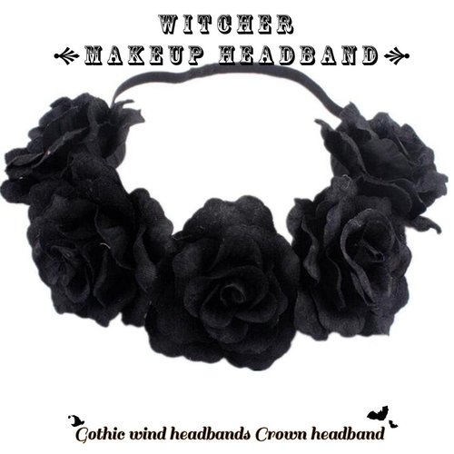 Catery Black Flower Headband Wreath Flower Crown Gothic Rose Head Bands Day Of The Dead Wedding Festivals Photo Props Party Halloween Flower Headpiece Hair Accessories for Women and Girls