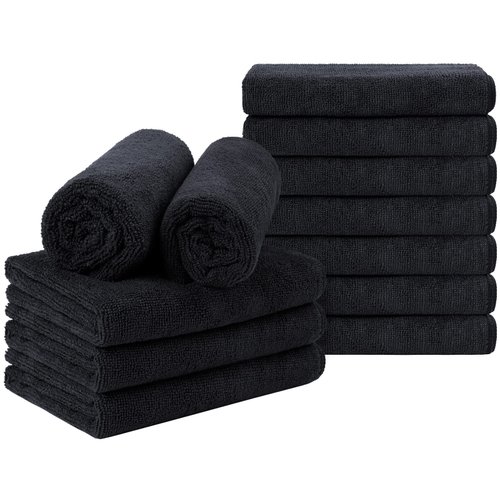 Orighty Black Salon Towel, Pack of 12(Not Bleach Proof, 16 x 27 Inches) Super Soft and Absorbent ...