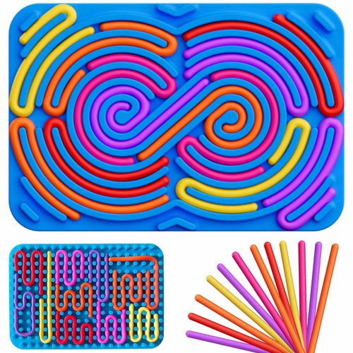 Aliuera Sensory Activity Board, Silicone Fidget Toy for Stress Relief, Calming, Focus, ADHD and Autism, Sensory Toys Game Controller for Kids 3+ & Adults with 12 Colorful Strings