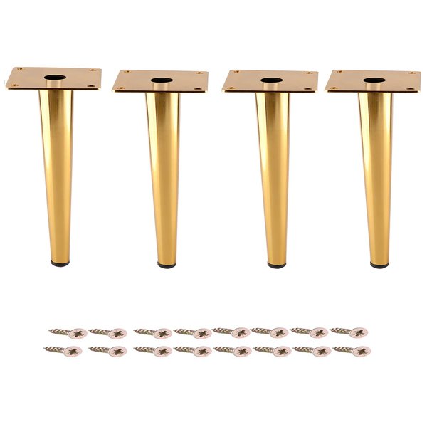 Osring 6 Inch Furniture Table Legs Golden, Steel Round Tapered Modern Sofa Feet, Straight Metal Furniture Leg Hardware for Cabinet and Couch, 4 Pack