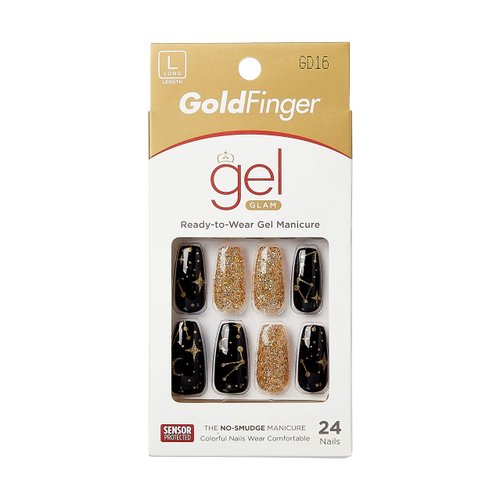 Gold Finger Gel Glam Design Nail, Press On Nails, Gel Nail Kit, Polish Free Manicure Long Length (GD16)