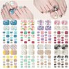 8 Sheets Toe Nail Stickers Diamond Flower Full Nail Wraps Glitter Toenail Nail Polish Strips Marble Decals Colorful Sparkly Rhinestones Toe Nail Wraps Toes Nails with 8pcs Nail file for Women Manicure