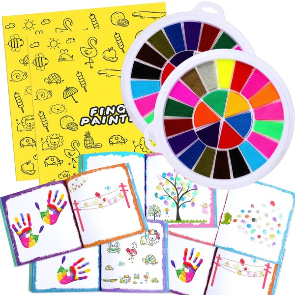 4 Pcs Funny Finger Painting Kit and Book 24 Color Washable Finger Drawing Book Finger Drawing Toys with Finger Paint Pad Easy Clean and Non Toxic Paint Toys for Art Supplies
