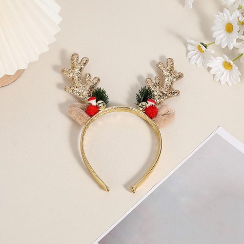 SHANRUN Christmas Headband for Women Xmas Shiny Deer Antler Bell Hair Accessories Ears Head Bands for Women's Hair Adult Girls Party Decorations Christmas Festival Fashion Supplies,Gold