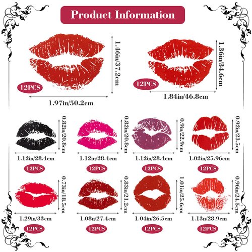 HINZIC 144PCS (48Sheets) Red Lips Tattoo, Small Temporary Kiss Fake Stickers, Self-adhesive Waterproof Face Body Stickers for Women Girls Party Valentine's Day Decor,10 style