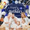 Blue Happy Birthday Decorations for Men Boys, 89PCS Blue Black Birthday Decorations Kit with Backdrop Banner Foil Balloons Fringe Curtains for 18th 21st 25th 30th 35th 40th 50th 60th Party Supplies