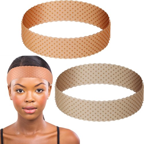 WILLBOND 2 Pieces Silicone Wig Grip Band Adjustable Silicone Wig Headband No Slip Wig Bands Seamless Wig Holder for Men Women Sports Yoga (Light Brown, Dark Brown)