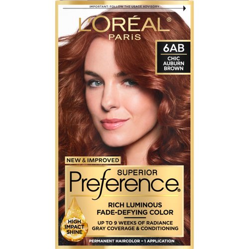 L'Oreal Paris Superior Preference Fade-Defying + Shine Permanent Hair Color, 6AB Chic Auburn Brown, Pack of 1, Hair Dye