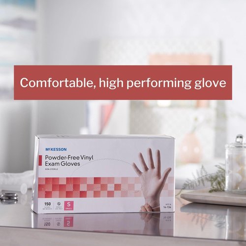 McKesson Powder-Free, Vinyl Exam Gloves, Non-Sterile, Small, 150 Count, 1 Box