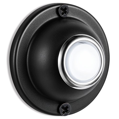 Dreyoo Round Metal Doorbell Push Button, Black Wired Lighted Up LED Doorbell Button Replacement Solid Iron Doorbell for Home Front Door