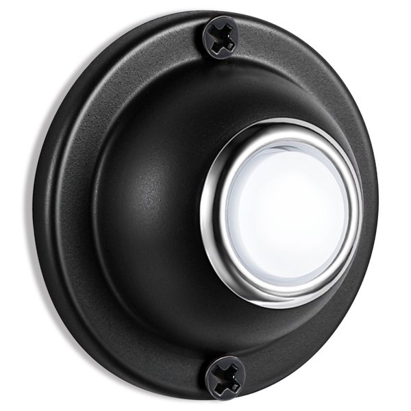 Dreyoo Round Metal Doorbell Push Button, Black Wired Lighted Up LED Doorbell Button Replacement Solid Iron Doorbell for Home Front Door
