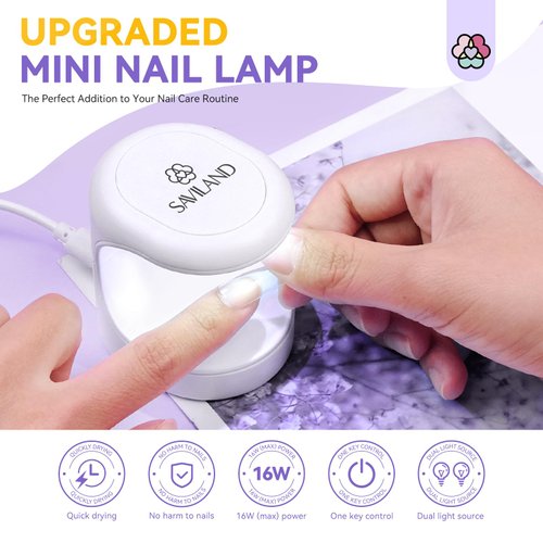 Saviland Mini Nail Lamp, Quick-Dry Gel Nail Lamp 16W, Portable U V Light for Easy and Fast Nail Extension, U V LED Curing Lamp for Manicure Starters DIY Nail Art