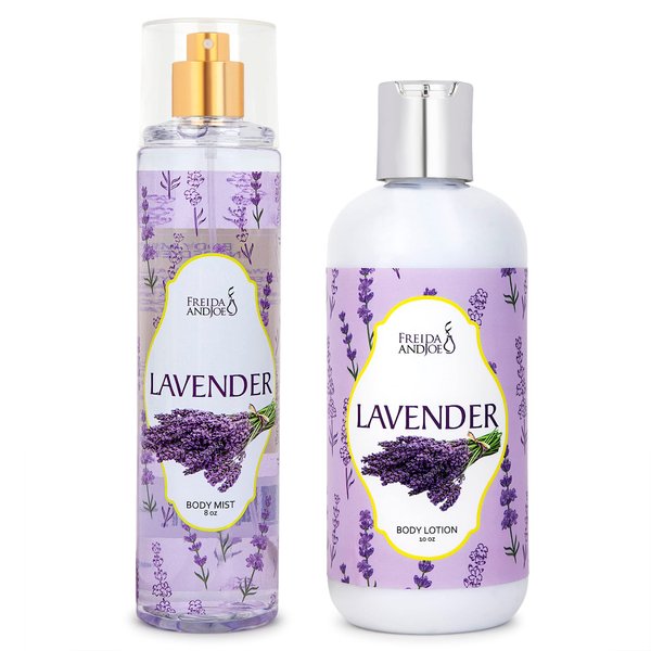 Home Spa Gift 10oz Deep Moisturizing Fragrance Body Lotion & 8 oz. Fine Fragrance Body Mist Set Luxury Self-Care Combo for Women and Girls (Lavender)