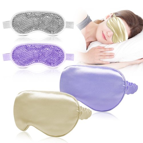 my novel things Cooling Eye Mask and Silky Sleep Mask 4 Packs for Man Women for Sleeping Frozen Ice Eye Mask Cold Warm Compress Dark Circles Puffiness Dry Eyes Gifting
