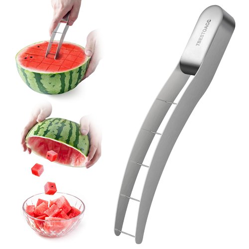 TBESTOACC Watermelon Cutter Slicer, Stainless Steel Watermelon Cube Cutter, Safe Watermelon Knife, Fruit Knives Melon Cutter for Kitchen Gadget