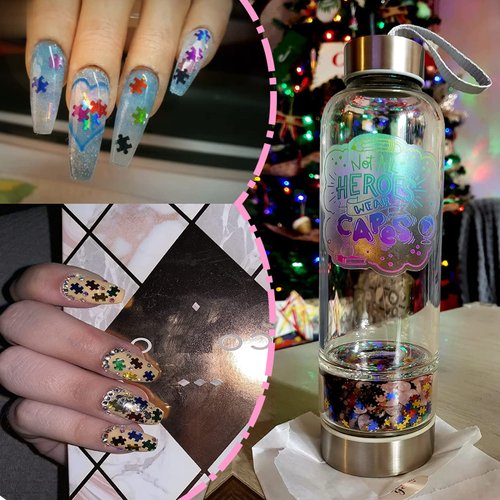 50g Laser Puzzle Pieces Nail Glitter Mix Colors 3D Holographic Nail Sequins Ultrathin Paillettes for Nail Art Decoration, Face, Body, Nail Decals, and DIY Crafting