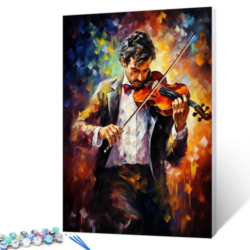Graffitic Oil Painting Violin Perform Paint by Number Kits 16 x 20 inch Canvas Gentleman Boy/Men Decor Musical Instrument DIY Oil Painting for Kids Adults Beginner with Brushes and Acrylic(DIY Frame)