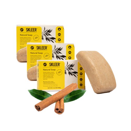 SKLEER - Wash Body and Face Cleanser Bar 3 Pack | All Natural Soap with Essential Oils and Proprietary Turmeric Extract | Facial Wash Cleanser Soap Bar for Even Skin Tone