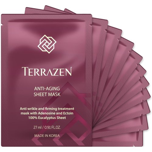 Terrazen Korean Face Sheet Mask Skincare - Anti Aging & Wrinkle Hydrating Sheet for Men & Women - Brightening Facial Mask for All Skin Types 10 Sheet Pack (ANTI-AGING)