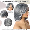 LEOSA Short Grey Wig With Curtain Bangs BoB Layered Silver Grey Wigs for Women BOB Layered Wigs Pixie Cut Layered Wig Hair Synthetic Hair Wigs With Daily Use (Grey#)