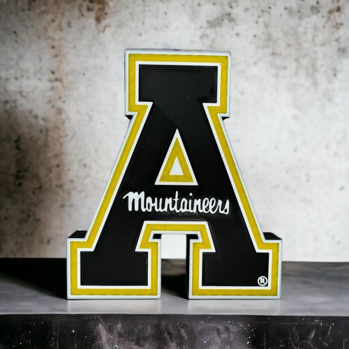 CLTFanCreations Officially Licensed APP State 3D Printed Decorative Figure - Great for Home Office, Desk, Shelf - Made from Quality 3-D Printed Material - Black, Gold, White College Sports Decor