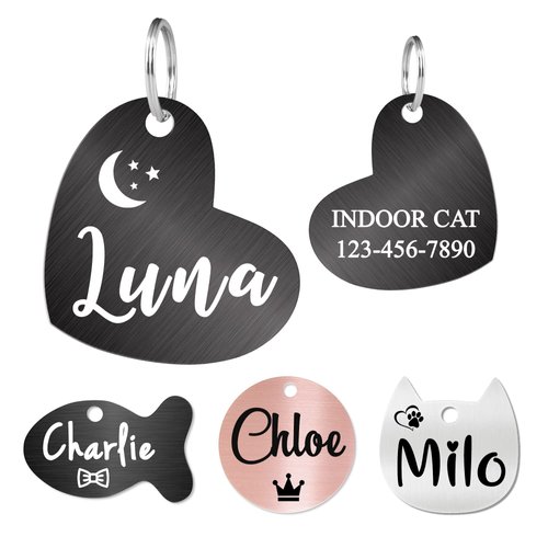 Ultra Joys Cat Tags Personalized Small Cat Dog ID Tag - Cat Collar with Name Tag Pet Tags for Cats - Stainless Steel Cat Name Tags - Pet Tags for Cats Both Side Engravable, Heart Tag in Black