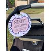 THREE LITTLE TOTS – Blue Arrow Modern Stop No Touching Baby Car Seat Sign or Stroller Tag - CPSIA Safety Tested