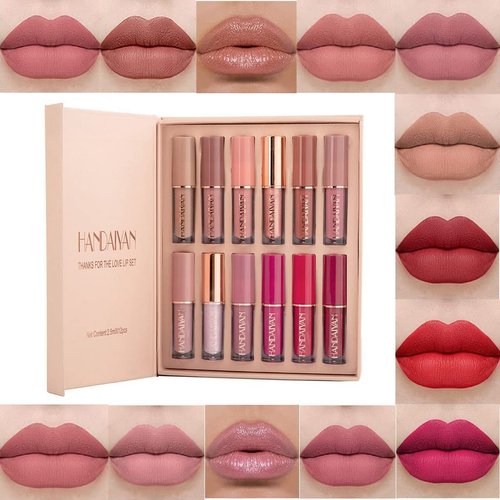 12 Colors Matte Nude Lipstick Set Velvety Long Lasting Non-stick Cup Liquid Lipstick Non-stick Cup Sexy Lip Gloss Smooth Lip Tint Makeup Gift Box