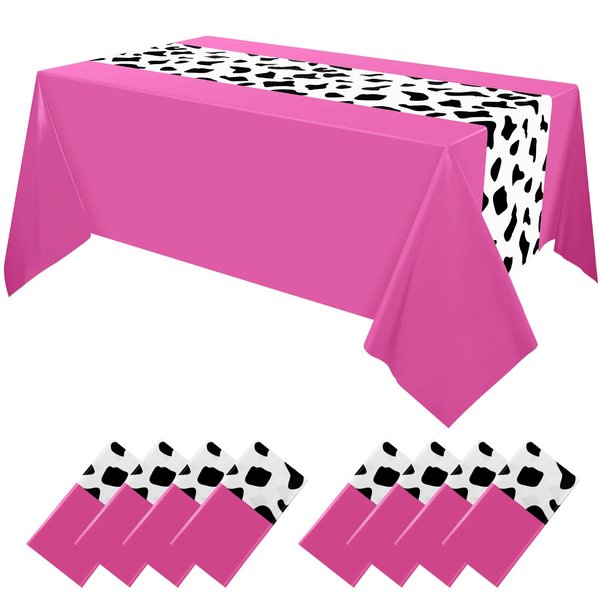 Oudain 6 Pcs 54 x 108 Inch Cow Table Cloths for Party Cow Tablecloth Paisley Table Runner Table Cover Rectangular Birthday Party Decorations Supplies for Home (Rose Red)