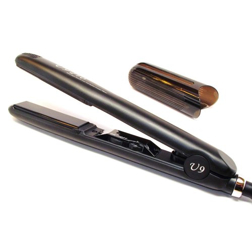 U9 Professional 1 Inch 450F Adjustable Temperature Ionic Tourmaline Ceramic Plate Dual Voltage Super Smooth Round Barrel Hair Straightener Flat Iron Instant Heat with Safety Heat Resistant Protector