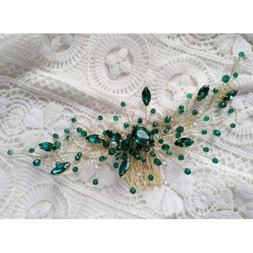 BERYUAN Women Bridal Teardrop Emerald Green Crystal Hair Comb Wedding Hair Accessory Rhinestone Hair Piece Party Headress for Bride Bridesmaid