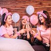 Maiteenly 18 Pcs Sleepover Party Supplies Include 6 Bow Spa Headbands, 6 Eye Mask and 6 Velvet Scrunchies Pink Party Favors for Women Makeup Gift Bachelorette Party Slumber Wedding