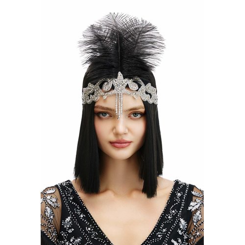 BABEYOND 1920s Headpiece Flapper Headband - Roaring 20s Crystal Showgirl Hair Band Great Gatsby Headband with Feather