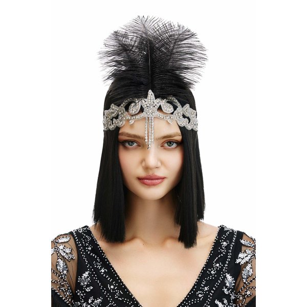 BABEYOND 1920s Headpiece Flapper Headband - Roaring 20s Crystal Showgirl Hair Band Great Gatsby Headband with Feather