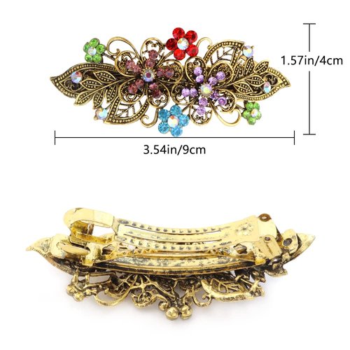 TCOTBE 6 Pcs Vintage Flower Hair Barrettes Metal French Barrettes Crystal Rhinestones Hair Clips Sparkly Glitter Decorative Hair Clips Retro Metal Spring Hair Pins Snap Bridal Hair Accessories