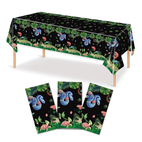 JVORFDG 3PCS Reptile Party Tablecloths Snake Birthday Table Cover Lizard Party Supplies Plastic Disposable Jungle Tablecloths Birthday Party Decorations for Kids 54 x 108 Inch