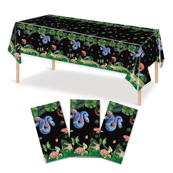 JVORFDG 3PCS Reptile Party Tablecloths Snake Birthday Table Cover Lizard Party Supplies Plastic Disposable Jungle Tablecloths Birthday Party Decorations for Kids 54 x 108 Inch