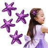 Kistreao 4Pcs Sequins Starfish Hair Clips Sea Star Glitter Hair Pins Mermaid Hair Barrettes Sparkling Hair Accessories for Women Girls Mermaid Birthday Wedding Celebration Beach Party Supplies(Purple)