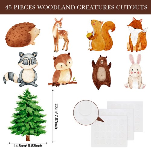 45 Pieces Woodland Creatures Cutouts Woodland Animal Cutouts Forest Animal Centerpieces Woodland Theme Party Decorations Woodland Cake Toppers for Kids Baby Shower Favors Birthday Party Supplies