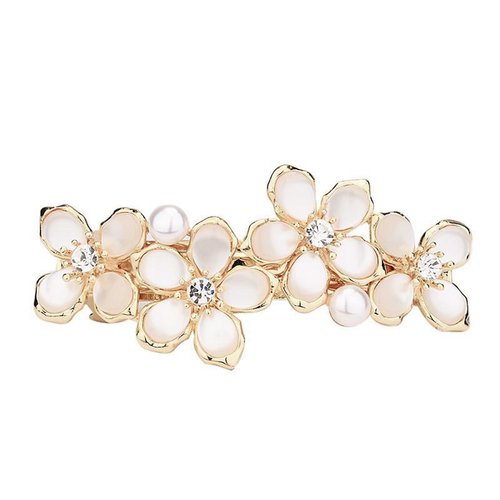 Opal Flower Rhinestone Hair Clip French Crystal Vintage Hair Barrettes Elegant Pearl Hair Accessories,by JINBUYAO (E)