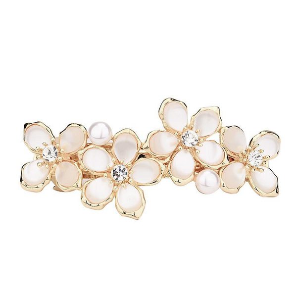 Opal Flower Rhinestone Hair Clip French Crystal Vintage Hair Barrettes Elegant Pearl Hair Accessories,by JINBUYAO (E)