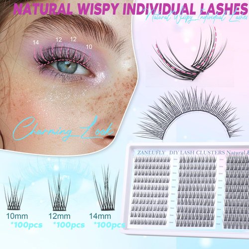 Lash Clusters Wispy Eyelash Clusters C Curl Individual Lashes zanlufly Natural 300Pcs Cluster Lashes Eyelash Extension 10 12 14MM DIY Lash Extension